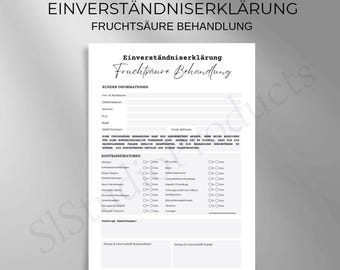Consent form for fruit acid treatment PDF and Canva template customizable customer documentation questionnaire legal protection