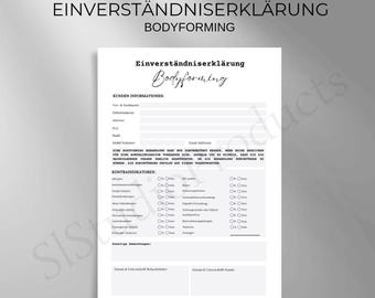 Consent form Bodyforming treatment PDF and Canva template customizable customer documentation beauty data maintenance questionnaire