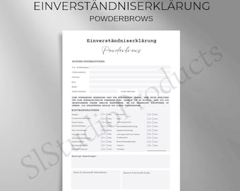 Consent form Powderbrows treatment PDF and Canva template customizable customer documentation questionnaire legal protection