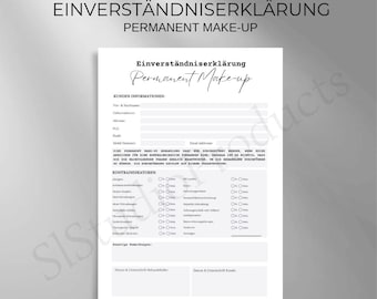 Einverständniserklärung für Permanent Make Up Behandlung PMU Gesichtsbehandlung Canva Vorlage + PDF Datei anpassbar beauty Behandlung