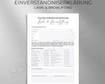 Einverständniserklärung Lashlifting Browlifting Canva Vorlage + PDF Datei anpassbar Kunden Dokumentation beauty Behandlung Rechtlich dokumen
