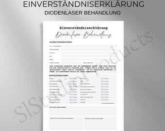 Consent form Diofenlaser treatment PDF and Canva template customizable customer documentation questionnaire legal protection