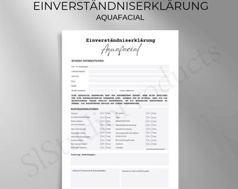 Einverständniserklärung für Aquafacial Behandlung Gesichtsbehandlung Canva Vorlage + PDF Datei anpassbar Kunden Dokumen beauty Behandlung