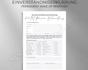 Consent form for permanent make-up removal remover treatment PDF and Canva template customizable customer documentation questionnaire