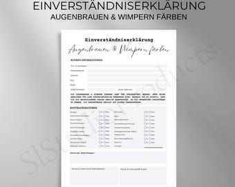 Consent form eyebrow and eyelash tinting treatment PDF and Canva template customizable customer documentation questionnaire