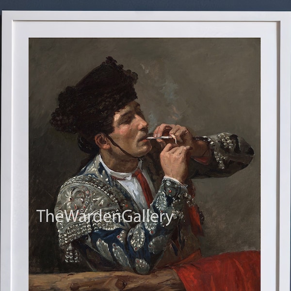 Torero allumant une cigarette peinture à l'huile antique vintage couleur corrigée impression numérique | PA30