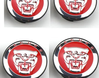 4X Genuine Jaguar Growler Alloy Wheel Centre Caps Red New 59mm