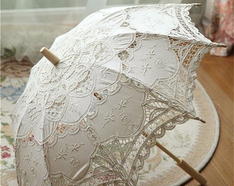 Wedding Victorian Lace Umbrella, Wedding Sun Umbrella, Wedding Gift or Decoration, White, Black or Beige