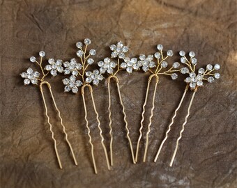 Wedding Crystal Flower Hair Pins 5pcs, Bridal Hair Accessories, Bridesmaid Hair Piece, Wedding Hair Jewelry
