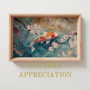 Digital Art Downloadable Koi Fish Painting, Oil Painting of Japanese Koi Fish Under Cherry Blossom, Painting for Printable Wall Art Lover