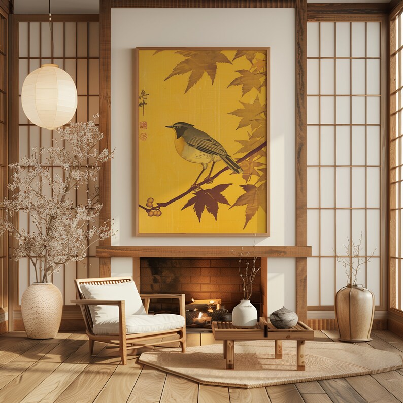 Robin in Japanese Maple Tree, Robin Art Print, Ohara Koson Wall Art ...