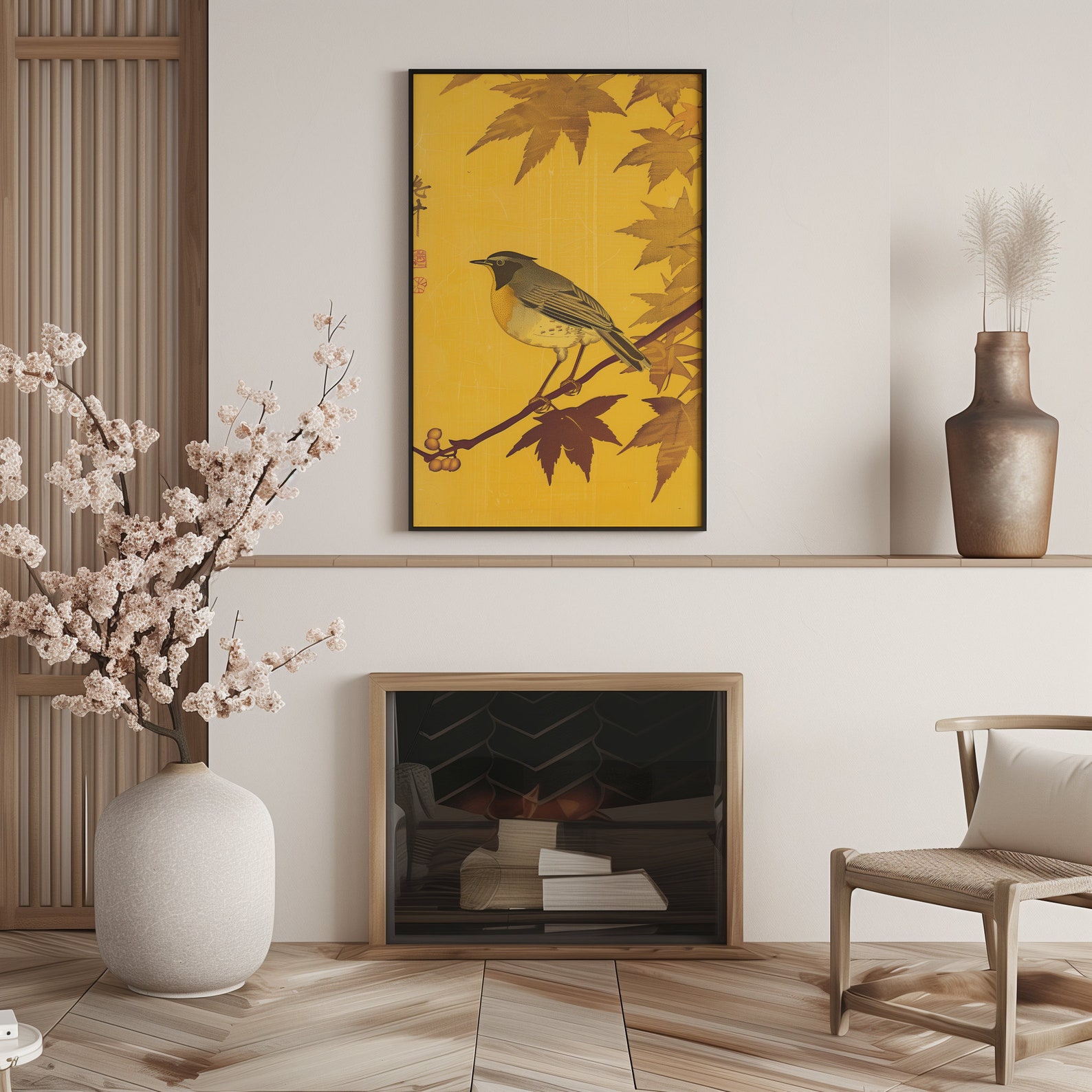 Robin in Japanese Maple Tree, Robin Art Print, Ohara Koson Wall Art ...