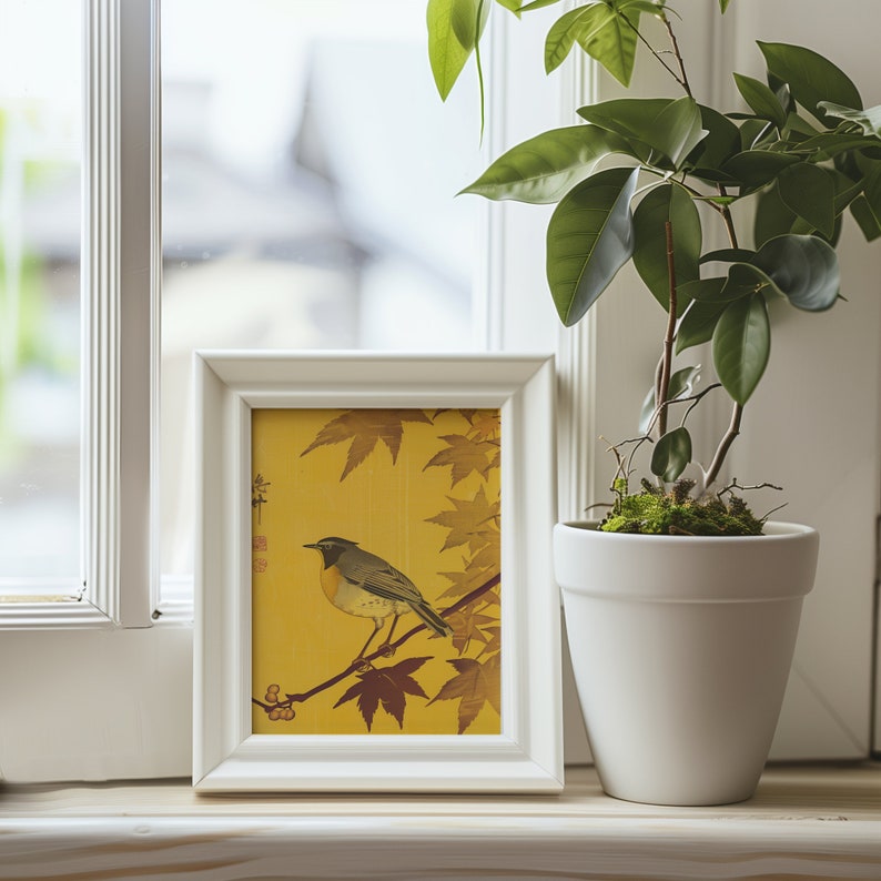 Robin in Japanese Maple Tree, Robin Art Print, Ohara Koson Wall Art ...