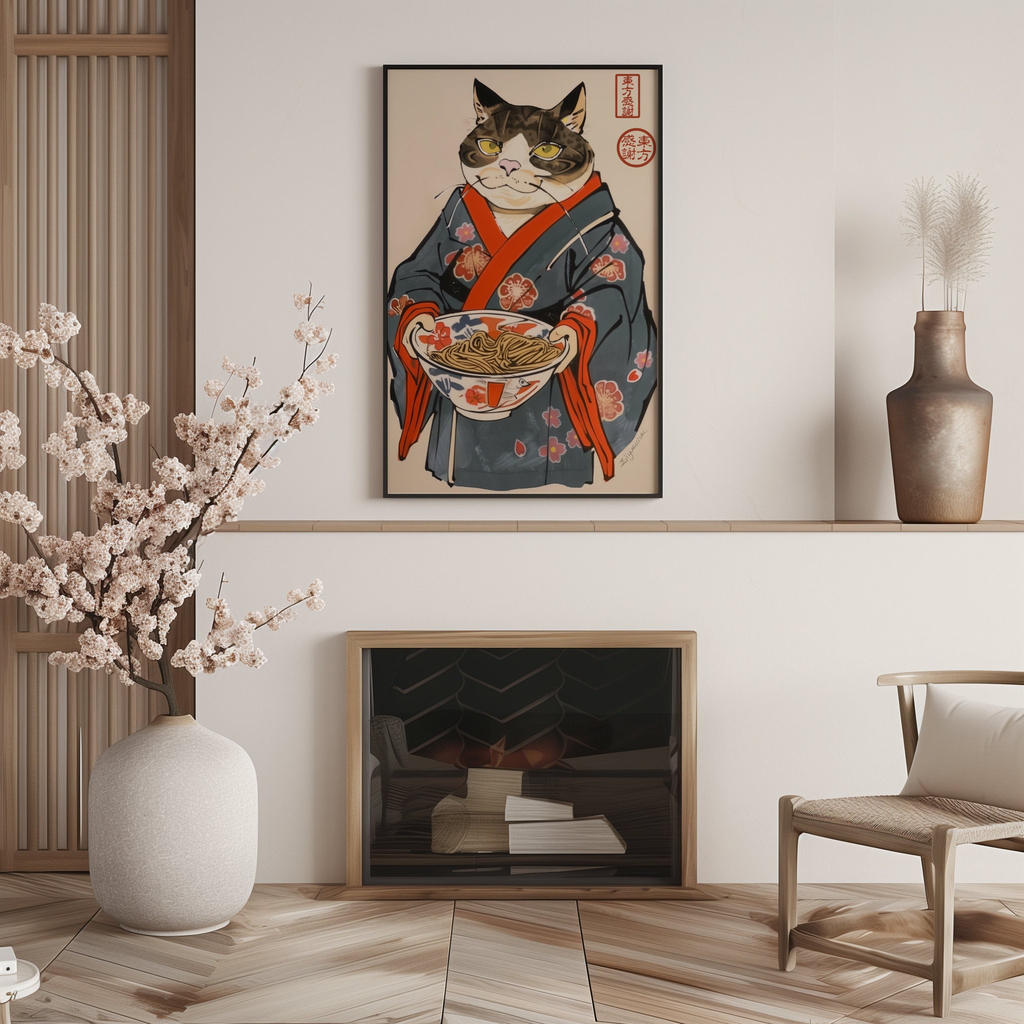 Printable Digital Cute Japanese Cat for Wall Art Poster or Canvas Decor ...