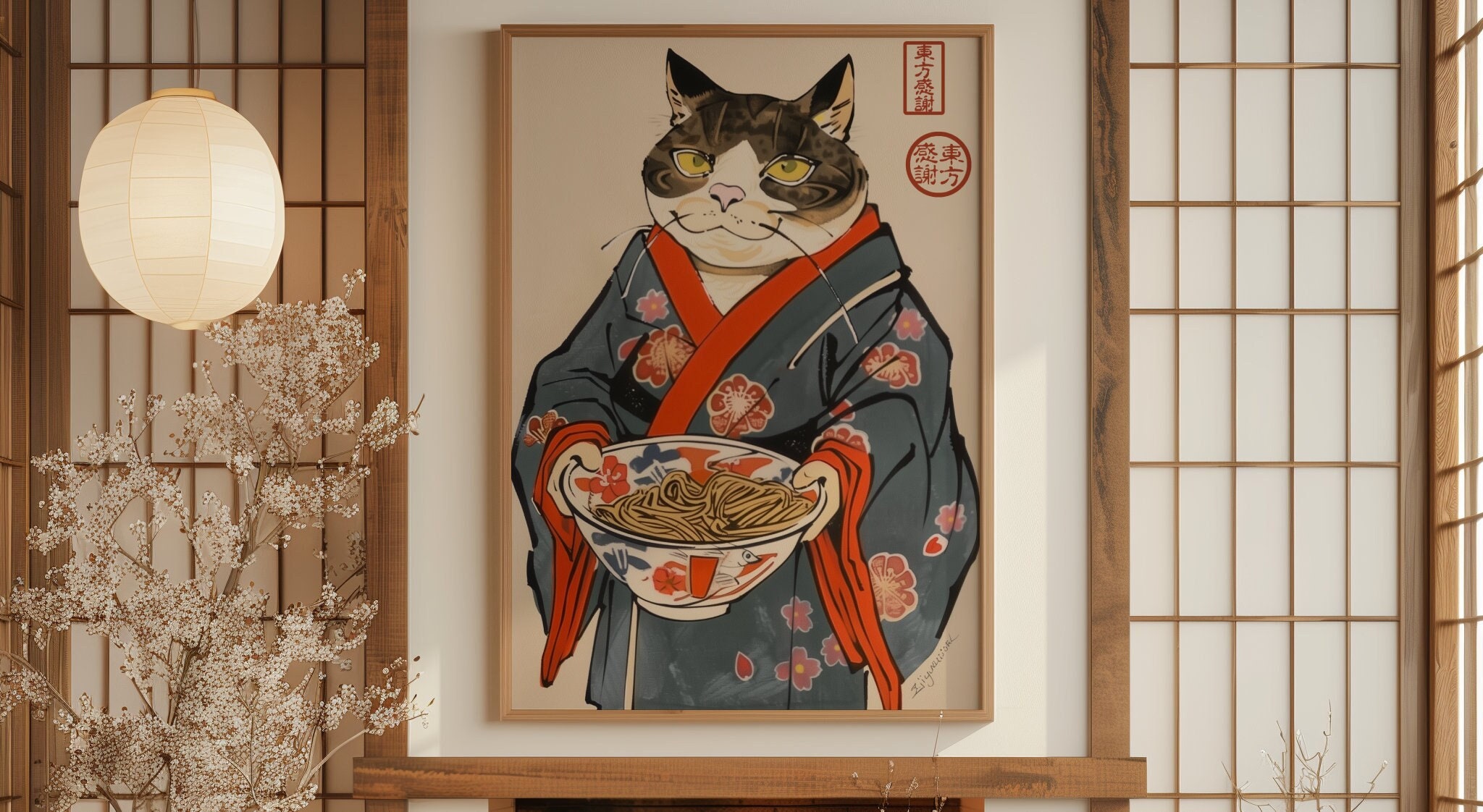 Printable Digital Cute Japanese Cat for Wall Art Poster or Canvas Decor ...