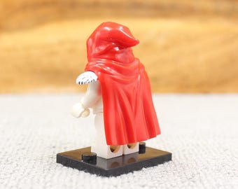 Custom Made Deluxe Super hero Wizard Witch Villager Hard Cape + Hood (Red) for Minifigure - Minifigure NOT Included - Rare
