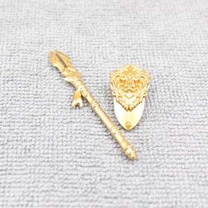 Custom Made Medieval Knight High Definition Shinny Golden Spear and Shield Set - Minifigure NOT Included - Rare