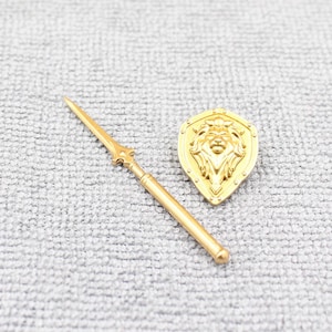 Custom Made Medieval Knight High Definition Shinny Golden Spear and Shield Set - Minifigure NOT Included - Rare