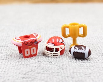 Custom Made American Football Player Helmet , Armor , Ball and Trophy Set - Chiefs - Minifigure NOT Included - Rare