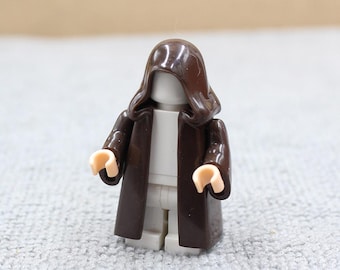Custom Made Deluxe Wizard Assassin Jedi Hermit Style Hard Cape with Hood and Sleeve (Brown) for Minifigure - Minifigure NOT Included - Rare