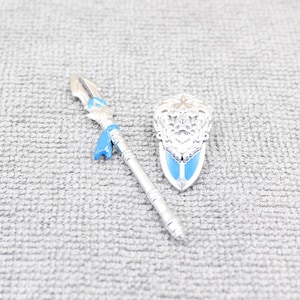 Custom Made Medieval Knight High Definition Shinny Silver Spear and Shield Set - Minifigure NOT Included - Rare