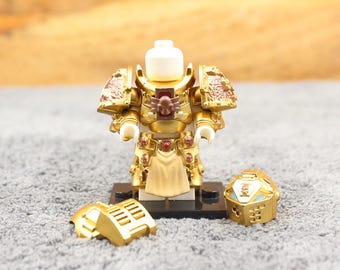 Custom Made Deluxe Medieval Knight High Definition Shinny Helmet and Armor Set - Golden - Minifigure NOT Included - Rare