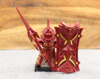 Custom Made Deluxe Medieval Knight High Definition Shinny Heavy Duty Weapon Armor and Weapon Set - Red - Minifigure NOT Included