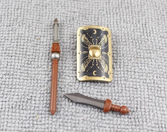 Custom Made Medieval High Definition Shinny Roman Heavy Infantry Weapon and Shield Set - Minifigure NOT Included - Rare