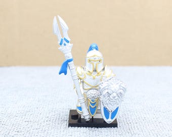 Custom Made Medieval Knight High Definition Shinny Silver Helmet and Armor Set - Silver - Minifigure NOT Included - Rare