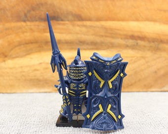 Custom Made Deluxe Medieval Knight High Definition Shinny Heavy Duty Weapon Shield and Speer Set - Navy Blue - Minifigure NOT Included