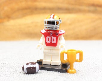 Custom Made American Football Player Helmet , Armor , Ball and Trophy Set - 49ers - Minifigure NOT Included - Rare
