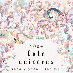 Unicorn Clipart | Unicorn Birthday Png | Baby Unicorn Png | Moon Clipart | Rainbow Unicorn | Commercial Use | Junk Journaling