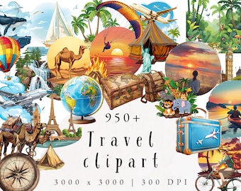 Travel Clipart Png | Wanderlust Clipart | Camper Svg | Instant Download | Camping Png | World Travel | Commercial Use | Watercolor Clipart