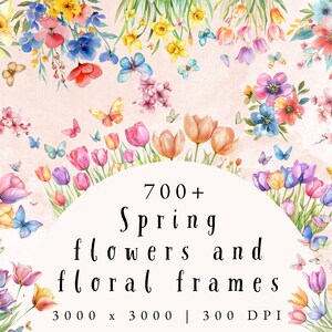 Floral Spring Scenes Illustrations Clip Art | Watercolor Effect Easter Print | Instant Digital Download | Environment Art | Scene Creator