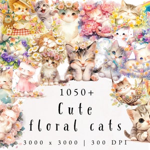 Clipart De Gato Floral, Clipart Aquarela, Arte De Berçário, Criação De Cartões, Clipart Aquarela Gatinho Fofo, Clipart Gato Fofo, Clipart Gato, Gato Png