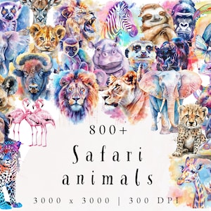 Animaux de la jungle | Aquarelle animaux de safari png | Bébé éléphant png | Clipart baby shower | Ensemble de cliparts aquarelle Safari | Décoration de chambre d&#39;enfant