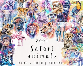 Jungle Animals | Watercolor Safari Animals Png | Baby Elephant Png | Baby Shower Clipart | Safari Watercolor Clipart Bundle | Nursery Decor