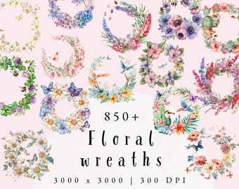 Wreath Clipart | Floral Frame | Digital Download | Digital Png Clipart | Watercolour Flowers Clipart | Digital Floral Arrangement
