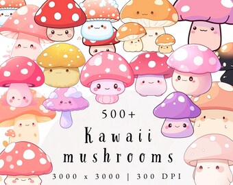 Champignon kawaii | Clipart mignon de champignons | Utilisation commerciale | Autocollants numériques | Clipart psychédélique | Stickers imprimables | Téléchargement numérique