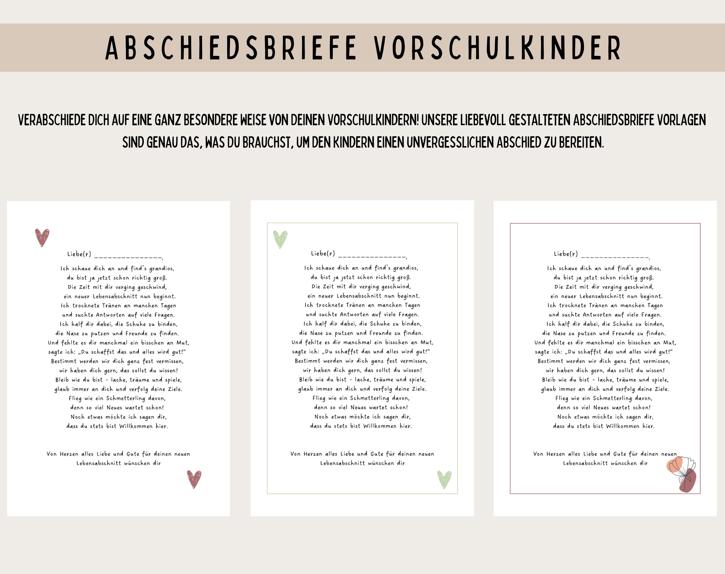 Abschiedsbrief Vorlagen für Vorschulkinder - Emotional und Einzigartig ...