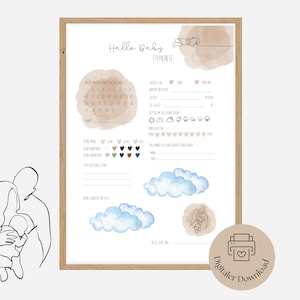 Tarjetas de relleno del juego de baby shower, juego de adivinanzas y tarjetas de deseos boho de baby shower para imprimir como descarga digital en formato A4 y A5