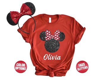 Personalized Glitter Effect Minnie Mouse Shirt | Disney Family Tee