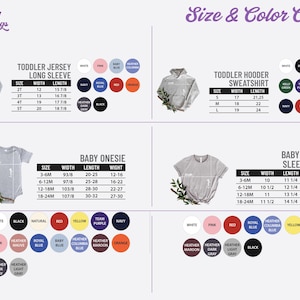 Puede incluir: Tabla de tallas y colores para ropa de beb&eacute; y ni&ntilde;o peque&ntilde;o, incluyendo camisetas de manga larga, sudaderas con capucha, bodies y camisetas de manga corta. Los colores disponibles son blanco, negro, rosa, rojo y azul marino. Medidas en pulgadas.