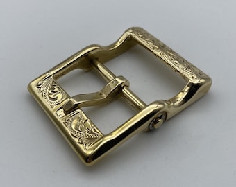 Tang Grass Hand Carved  Buckle Durable Brass Square Buckle Heavy Duty Leather Belt Buckle