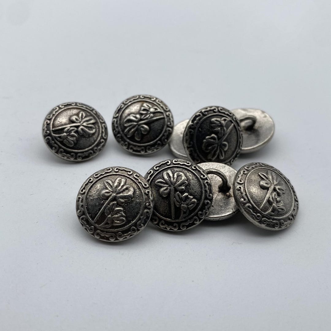 Silver Neck Button 925 Sterling Silver Flower Denim Button Coat Sewing Buttons Clothing ...
