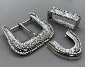 ハンドメイド 925 スターリングシルバー バックル 37 mm 唐曹風レザー