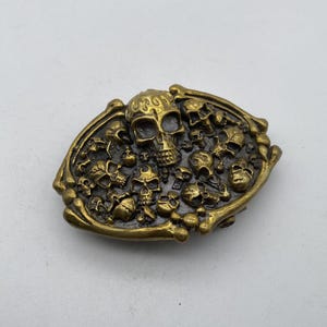 Solid Copper Skull Design Buckle Leather Belt Fasten Tool