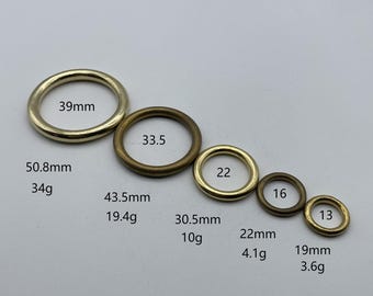 Solid Brass O Ring Leather Bag O Ring Loop Shiny Finish 13mm/16mm/22mm/33.5mm/39mm