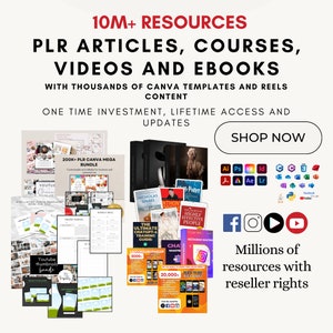 PLR Digital Product Bundle w/ resell rights, Digital Download course, PLR Bundle Commercial Use Videos Course and Ebook Library MRR Bundle