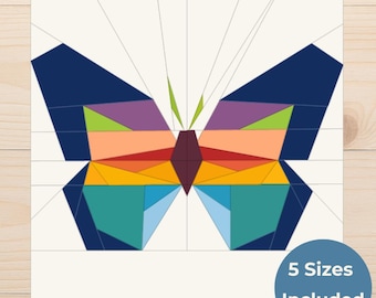 Patrón geométrico de mariposa FPP - Bloque de colcha de paper piecing moderno